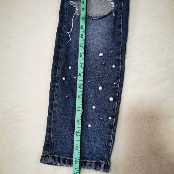 Mavi Women’s Tess Denim Skinny Distressed Jean With Faux Pearl Accent  SZ:27 - Picture 12 of 12